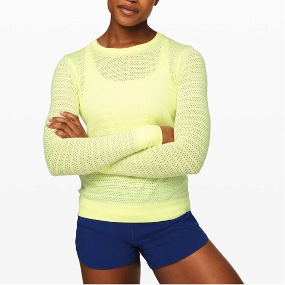 RARE Lululemon Run Relaxed Laser Cut Long Sleeve Neon Green 6 NWOT - Picture 2 of 12